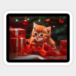 Cute ginger kitten on Christmas Eve Sticker